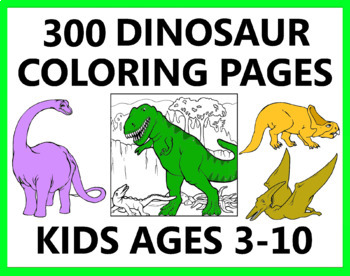 Preview of 300 Dinosaur Coloring Book Pages Sheets Printable Worksheets Kids Children Pre-K