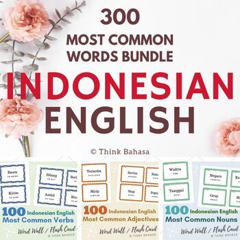 Preview of INDONESIAN Vocabulary Pack 400 words (Verbs, Nouns, Adjectives, Adverbs BUNDLE)