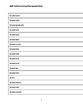 Preview of 300+ Perfect & Imperfect Spanish Verbs (Handout / Study Aid)