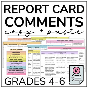 Preview of 300+ Report Card Comments Bank for Grades 4-6 is Fully Editable in Google Docs