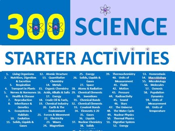 Preview of 300 SCIENCE Starter Activities Chemistry Physics Biology Keywords Homework