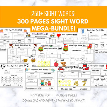 Preview of 300 Worksheets! 250+ Sight Words! Mega Bundle! Reading, Writing, Spelling, Color