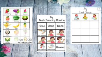 Preview of 300 food picture cards with Brush your Teeth Rewards Picture Cards!
