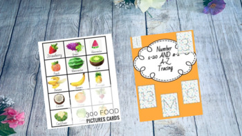 Preview of 300 food picture cards with Numbers (1-20) and the Alphabet! Paper Clip