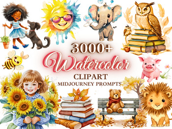 Preview of 3000+ Watercolor Clipart AI Prompts Kit