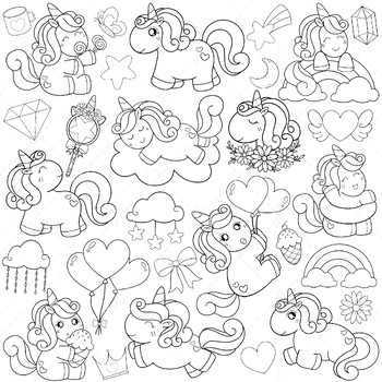 Preview of 30unicorn cartoon, Unicorn PNG, Unicorn Clipart, Unicorn Outline, Unicorn Doodle