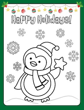 Preview of CUTE Happy Holidays Coloring Sheets Printable 31 Pages Penguin Elf Snowman + FUN