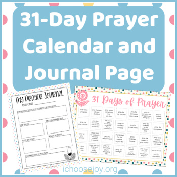 31-Day Prayer Calendar and Journal Page by I Choose Joy Publishing