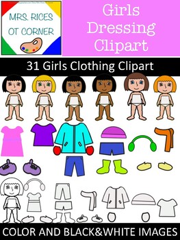 Preview of 31 Girls Dressing Clipart! ADLs, school, clothes,self-care, high quality images!