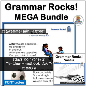 Preview of Grammar Lessons - 31 mp3's, Charts & Handbook Grammar Activities MEGA-BUNDLE