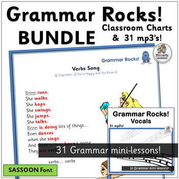 Preview of 31 mp3 Grammar Songs & Grammar Charts - Aligned with Jolly Grammar SASSOON Font