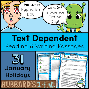 Preview of 31 January Reading Passages - January Writing Prompts - January Activities