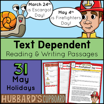 Preview of 31 May Reading Passages and May Writing Prompts - Text Dependent May Activities