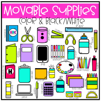 Preview of 31 Supplies Clipart (Color & BW) - Back to School