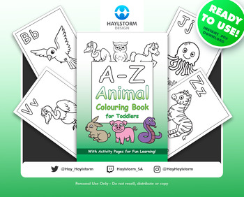 Preview of 32 A-Z Animal Themed Colouring Pages with activity pages! | For Toddlers