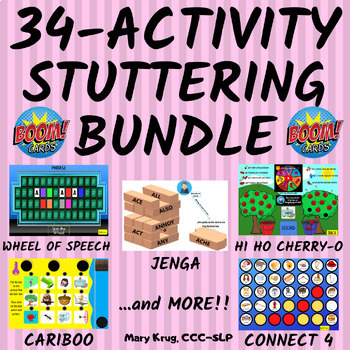Preview of 34-Activity STUTTERING Bundle- BOOM Cards™ (+ a FREE PRINTABLE BONUS)