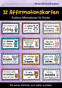 Preview of 32 Affirmationskarten - positive Affirmationen für Kinder (German)