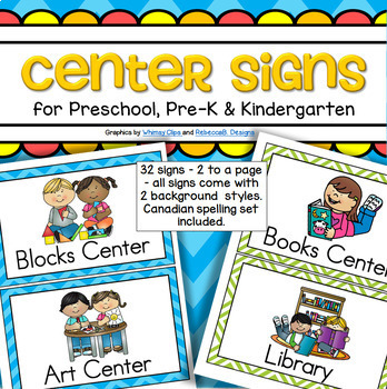 Preview of Center Signs for Preschool PreK and Daycare - 32 Signs in 2 Design Styles