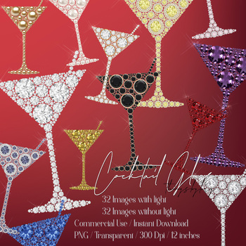 Preview of 32 Diamond Pearl Gemstone Martini Cocktail Glass PNG Images
