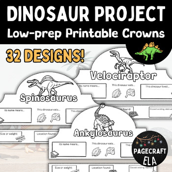 Preview of 32 Dinosaur Project Crown Craft Templates for Research or Study