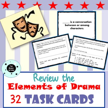 Preview of 32 Elements of Drama Task Cards - STAAR, FSA, SBA, test review