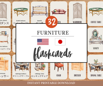 Preview of 32 English-Japanese Flashcards with Romaji | Furniture