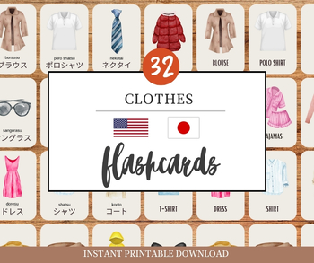 Preview of 32 English-Japanese Flashcard with Romaji | Clothes