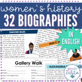 Preview of 32 English Women's History Month Readings Level: Beginner + ESL Newcomer