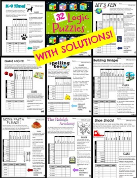 Preview of 32 Critical Thinking Logic Puzzles (3 difficulty levels) - Great for SUB PLAN!