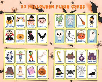 Preview of 32 Halloween Flashcards  | Printable preschool Halloween flashcards