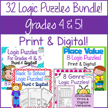 Preview of 32 Logic Puzzles Bundle Enrichment Activities Fast Finishers Print Digital
