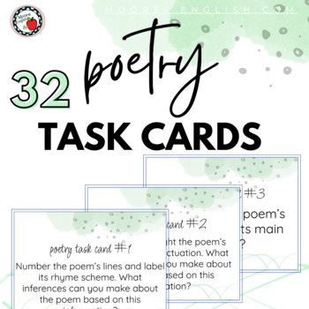 Preview of 32 Poetry Task Cards for ANY Poem / Print and Digital Versions 