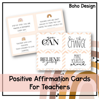 32 Positive Affirmation Cards for Teachers | Boho Rainbow | TpT