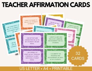 32 Positive Affirmation Cards for Teachers (Teacher Self-Care) | TPT