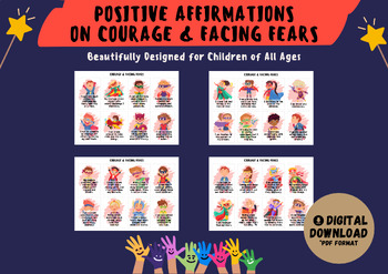 Preview of 32 Positive Affirmation Cards on Courage and Facing Fears for Children
