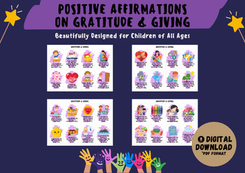 Preview of 32 Positive Affirmation Cards on Gratitude & Giving for Children