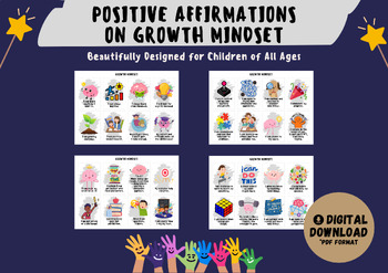 Preview of 32 Positive Affirmation Cards on Growth Mindset for Children