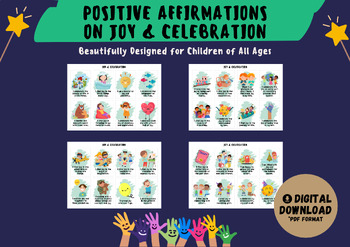 Preview of 32 Positive Affirmation Cards on Joy & Celebration for Children