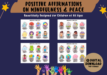 Preview of 32 Positive Affirmation Cards on Mindfulness and Peace for Children
