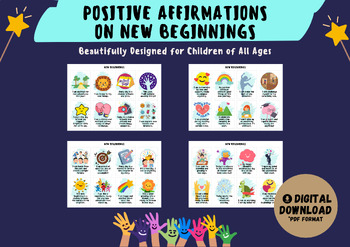 Preview of 32 Positive Affirmation Cards on New Beginnings for Children