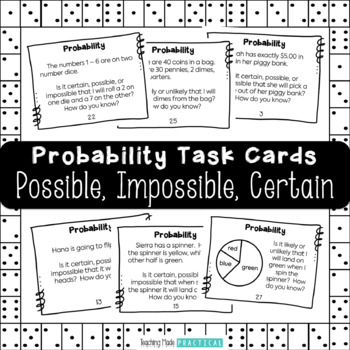 Preview of 32 Probability Task Cards - Certain, Possible, Impossible, Likely, Unlikely