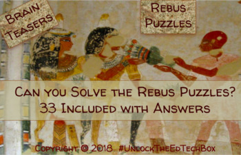 Preview of 33 Rebus Puzzles - Brain Teasers - STEM Project - Team Building - GT