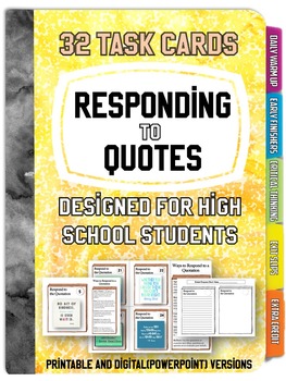 Preview of Inspirational Quote Task Cards: Guided Response Writing PPT + Printables