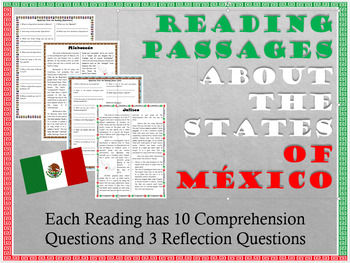 Preview of 32 Short Reading Passages about all of the States in Mexico