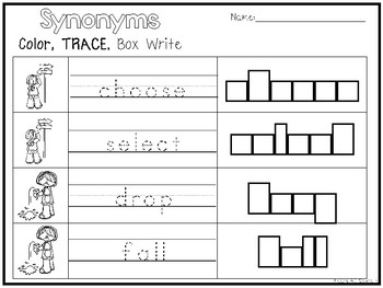 32 synonyms color and writing worksheets kindergarten 1st grade ela