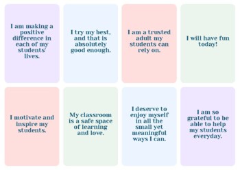 Preview of 32 Teacher Positive Affirmations | Colorful Mini Reminder Note Cards