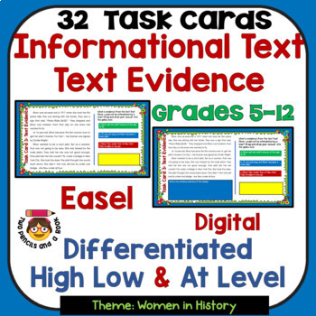 Preview of 32 Text Evidence DIGITAL Task Cards - Differentiated  Women's History