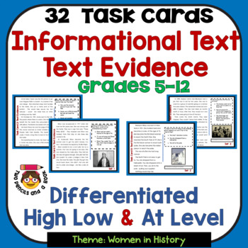 Preview of 32 Text Evidence Task Cards | Differentiated | 2 Levels