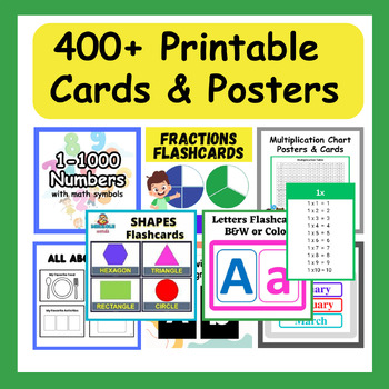 Preview of 400+ Printable Cards & Posters|Letters|Numbers|Fractions|Multiplications|Shapes
