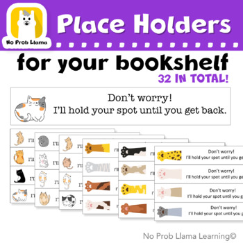 Preview of 32ct Cat Theme Library and Bookshelf Markers Bundle, Class Organization